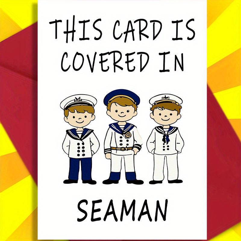 TEMU 4pcs (2 Greeting Cards + 2 Envelopes) Humorous Card In Navy And White Sailor Design With The Pun 'this Card Stitches'. A Relaxed Nautical Themed