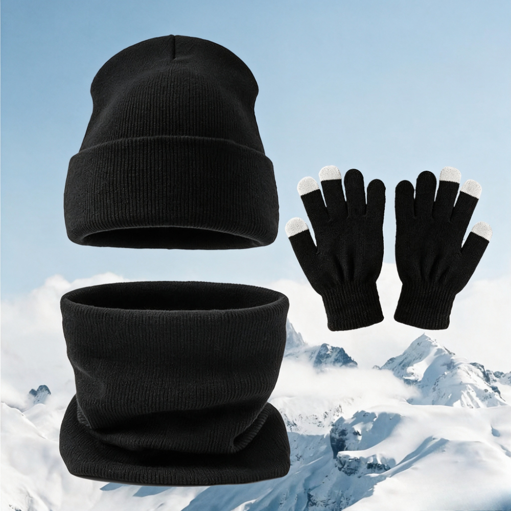 TEMU Adult Solid Color Hat Scarf And Gloves 3pcs Set Windproof And For Cold-proof Outdoor Leisure Skiing Hat And Gloves Are Essential For Cold