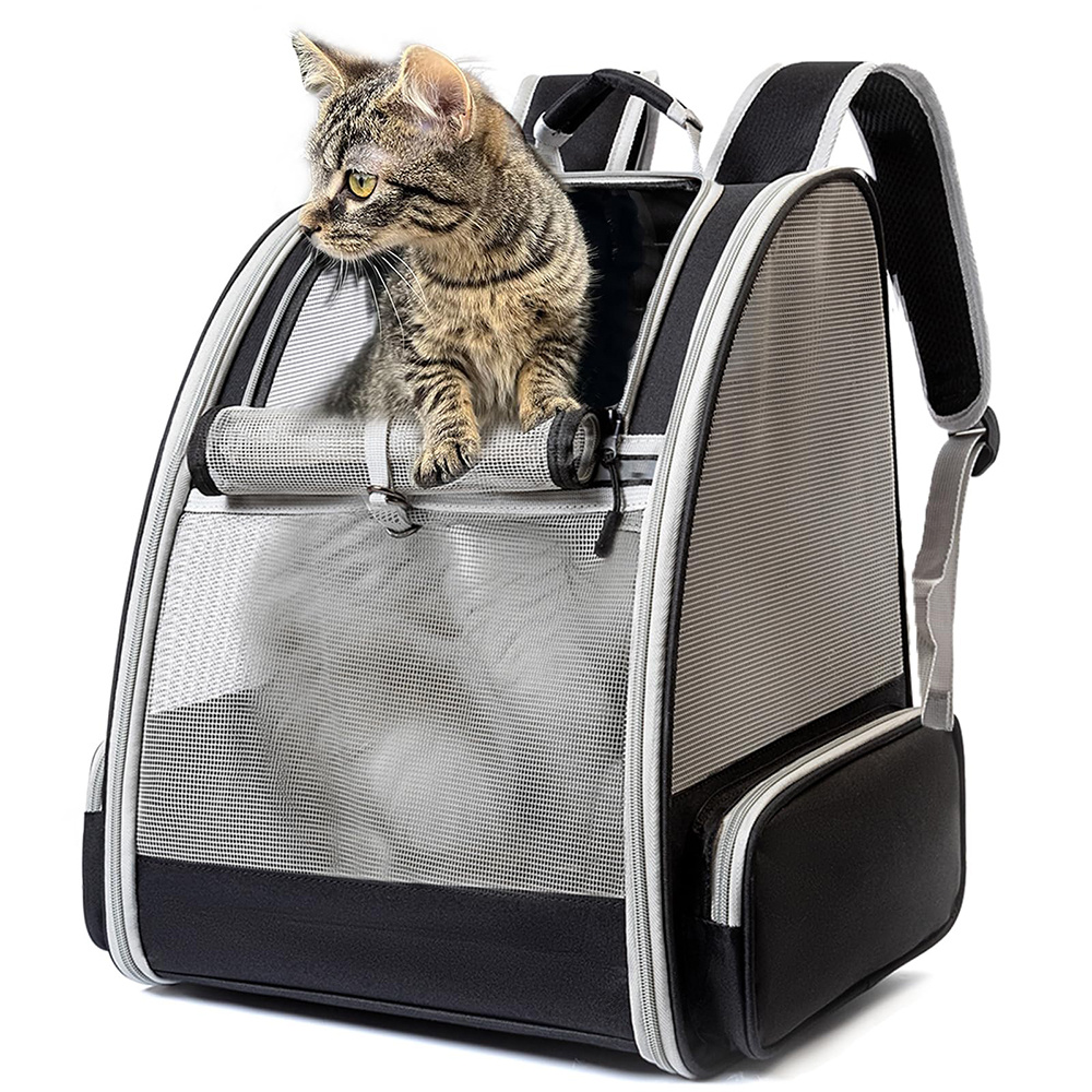 Portable Backpack, Black Oxford Cloth Breathable Foldable Pet Travel Bag, Dual Use Handheld Backpack For Pets