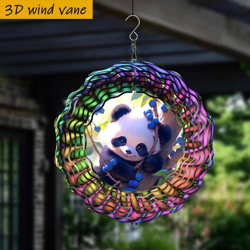1 stück metall niedlicher panda mit 3d windspiel - doppelseitiges rundes aufziehspielzeug für innen-/außen-dekoration, drehbewegung für hochzeiten, & partys ( , nein /) - langlebiges metall