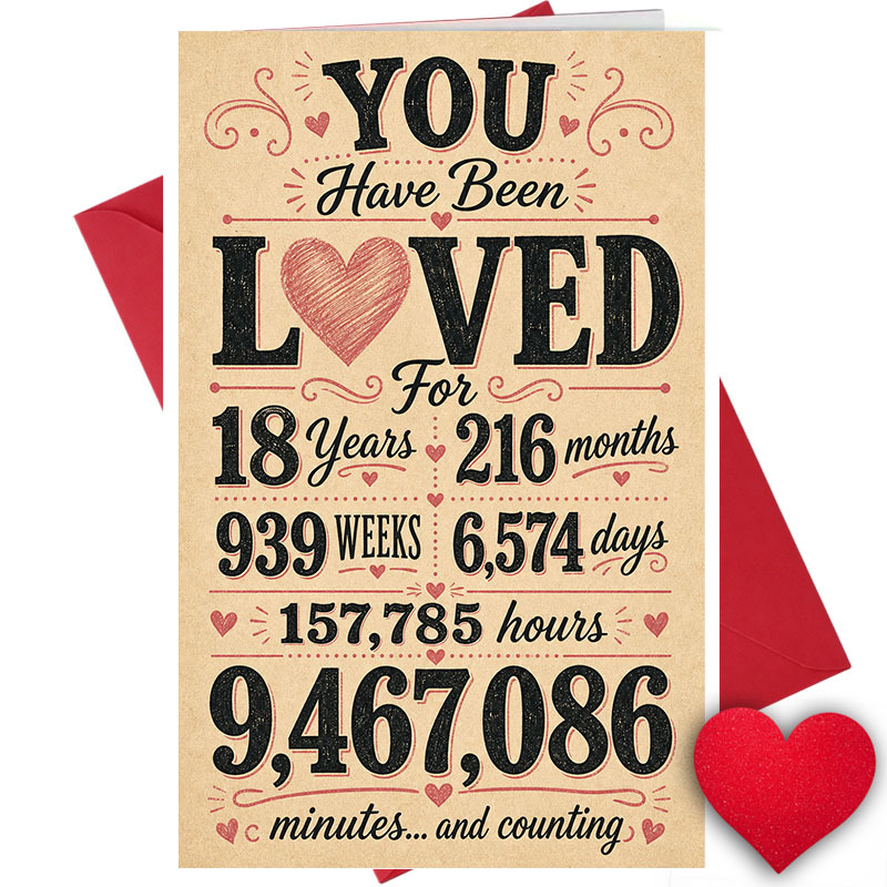 TEMU 18th Birthday Card For Teen Girl Or - " Loved For , 216 Months, 939 Weeks, 6, 574 Days" - Birthday Greeting Card, 18th Birthday Card For A