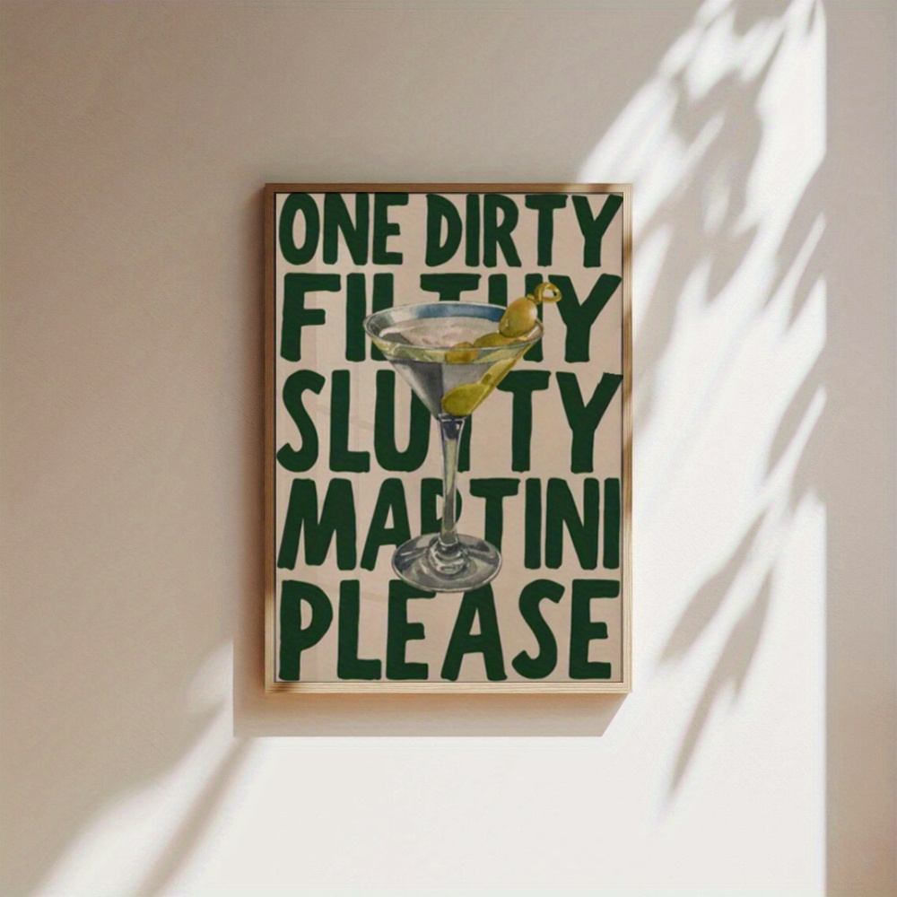 TEMU Plat 2D, 1 pièce Affiche murale vintage " Please" - Impression Martini vert, Style Académie , Décoration de chambre d'étudiant originale, toile,