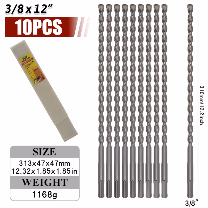 10pcs Round Shank Construction Drill Bit Set, Mult...