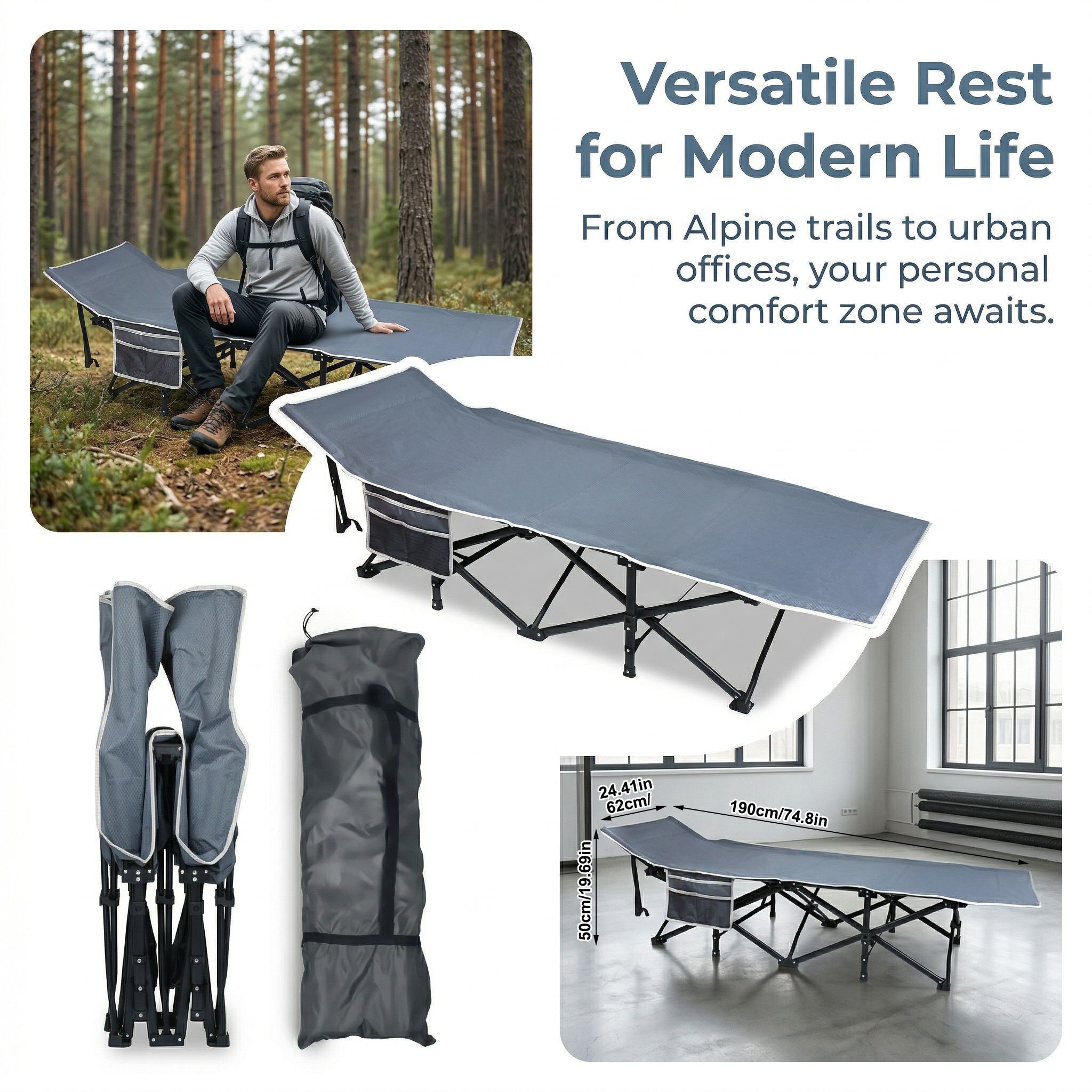 Image of Folding Camp Bed, Travel Bed, Guest Bed, Indoor/outdoor Bed With Carrying Bag, Quick To Set Up For Camping & Hiking