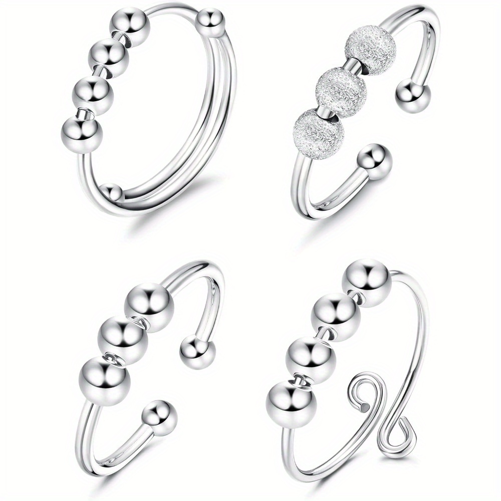 4pcs adjustable spinner ring beaded   stackable 316l 316l stainless steel jewelry set casual theme mixed color synthetic synthetic zircon mosaic 316l 316l stainless steel main material no plating for teenager for teenager Product details 2
