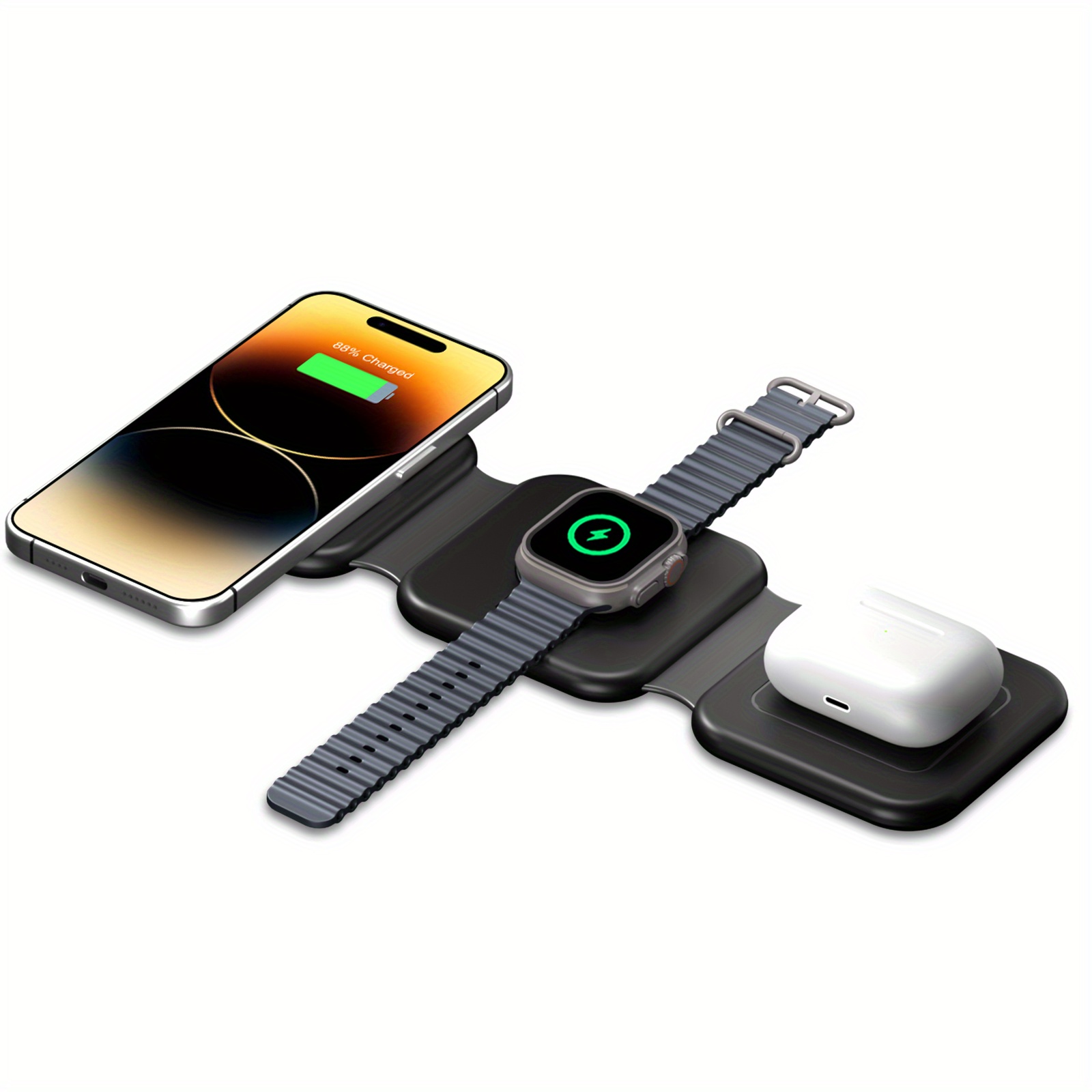 TEMU 3 In 1 Magnetic Wireless Charger, Foldable Wireless Charging Station, Travel Charger Stand For Iphone Duo 18/17/16/15/14/13/12, For Iwatch 2-11