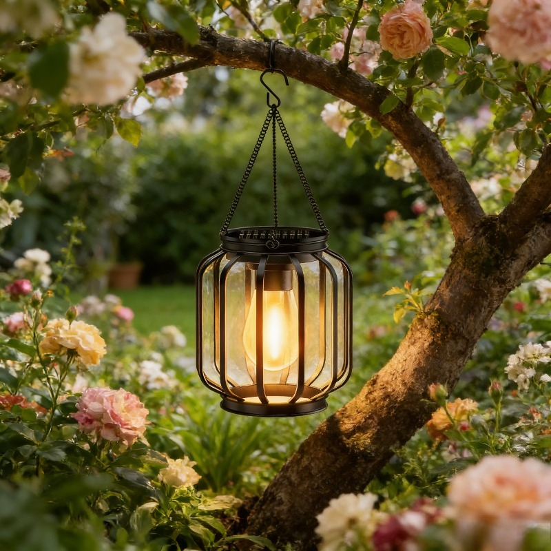 E-shop Neuheiten! Outdoor-Tischlampe mit solarbetriebener Hängelaterne, Metall-Solarleuchte mit Haken, helle warme Laternendekoration,