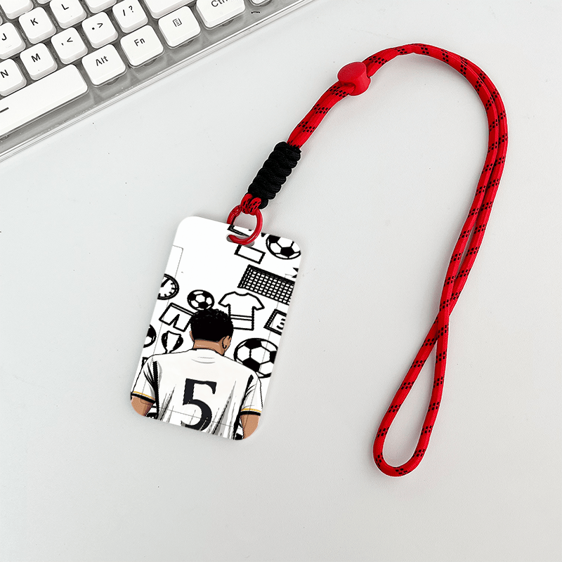 TEMU Porte-badge à cordon avec motif de de football plat 2D, pour l' au campus, de cantine, pochette de rangement pour de d' et de transport