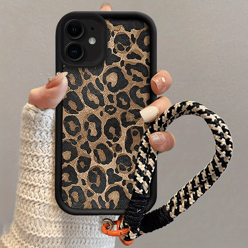 TEMU Leopard Print Phone Cases Sutible For Iphone 12 Mini Lanyard Phone Case Sutible For Men And Women. High-quality Tpu Cute Soft Hanging Rope