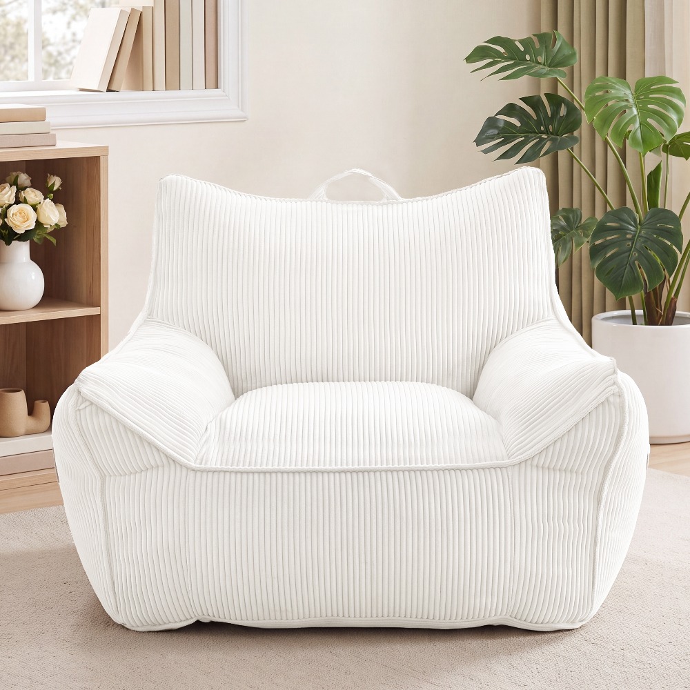 Image of Bean Bag Chair For Adults, Oversized Corduroy Bean Bag Sofa With Lumbar Back Support, High Memory Foam Bean Bag Lounger, Removable Washable Cover, Bean Bag Couch For Living Room Bedroom Reading Nook