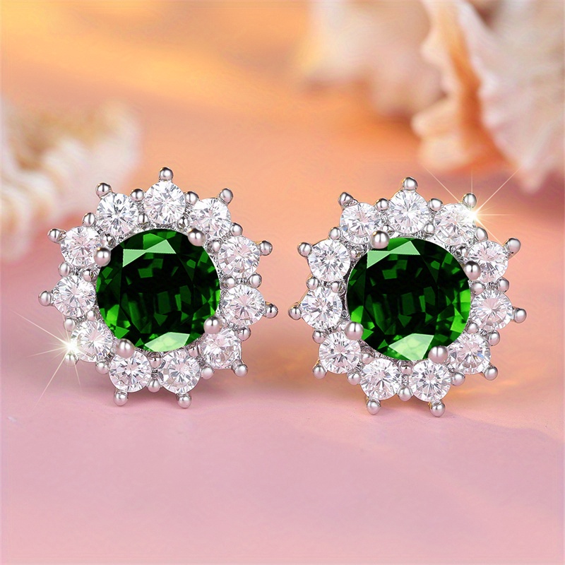 TEMU Elegant Round Cut Green Synthetic Zirconia Snowflake Design Women's Earrings, Party Holiday Daily Wear, Durable And Shiny Accessories