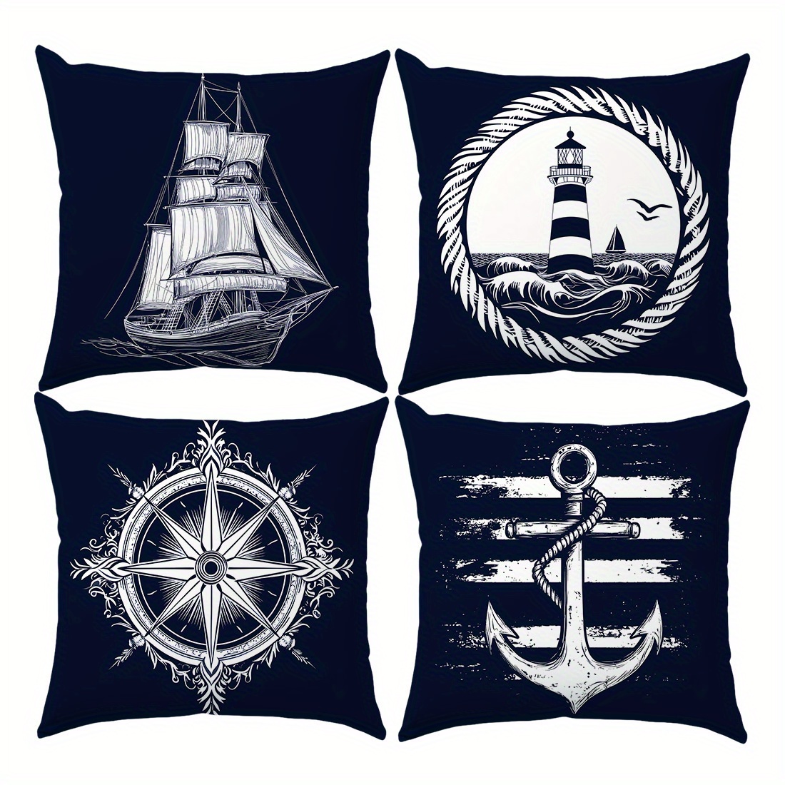 TEMU 4 pezzi di federe per cuscini nautiche in , con motivi di barca a vela, , e , morbide e , con chiusura a cerniera, molto adatte per soggiorno, ,