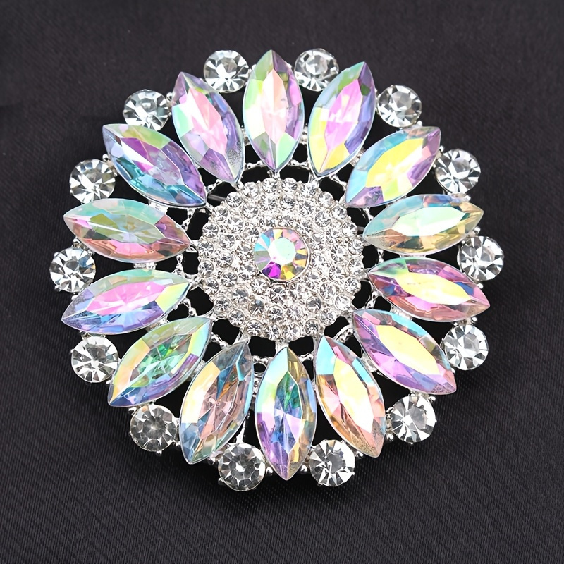 TEMU Women' Brooch - Vintage-inspired Design With Multicolor Gemstones & Clear Crystals, Elegant Round Pin Jewelry For Parties, Weddings, Gifts -