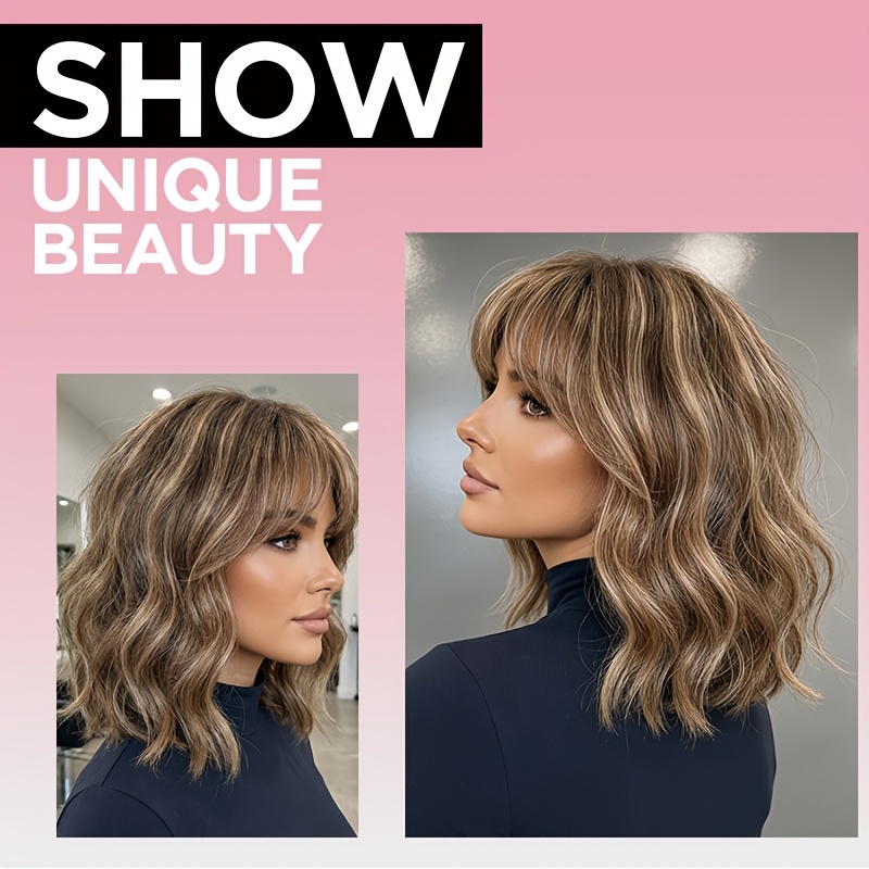 TEMU 16inch Camel Brown Wig Suitable For Korean/european Style Curly Hair Extensions, Lightweight Breathable Wig With Waves For Daily Wear, Parties,