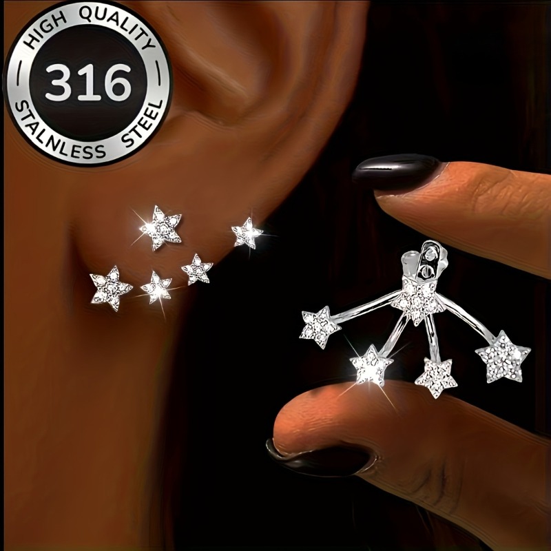 high quality stainless steel five   star flower holder stud earrings suitable for   men and women hip hop fashion trendy versatile hypoallergenic holiday commemorative gift