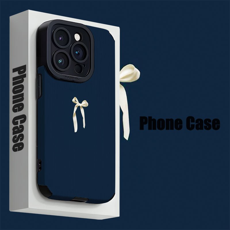 Blue Background White Bow Pattern Phone Case for iPhone 16/iPhone 16 Pro/iPhone 16 Plus/iPhone 16 Pro Max/iPhone 15/15Plus/15Pro/15ProMax, iPhone 14/14Plus/14Pro/14ProMax, iPhone 13/13Pro/13ProMax, iPhone 12/12Pro/12ProMax, iPhone 11/11pro/11Pro Max - Dirt Resistant and High Durability