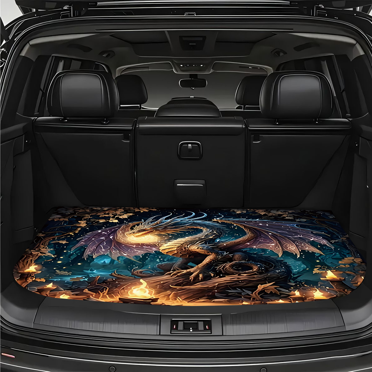 TEMU 1pc Applicable Car Trunk Mat With Fantasy Fire Dragon Starry , Durable Polyester Cargo Liner, Non-slip, Trunk Dry And Organized, Ideal For