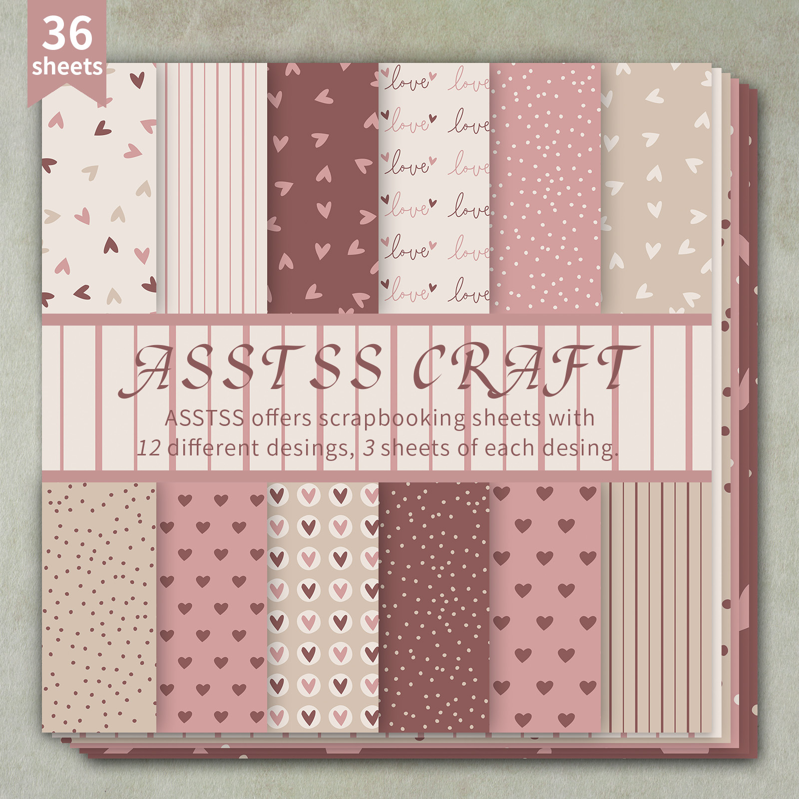 36-sheet Asstss Scrapbooking Paper Pad, Retro Valentine's Day Backing Paper Supplies, Heavyweight Cardstock For Journaling, Collage Art, Greeting Cards, & Crafts, 6"x6" Pack