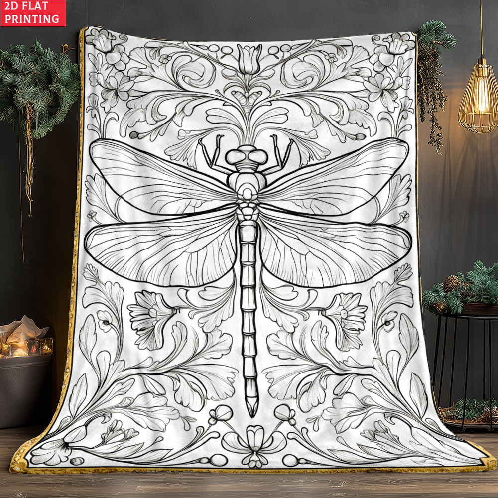 TEMU 2d Flat 1pc Dragonfly Mandala Outdoor Portable Blanket-lightweight Home Furnishings Bedding Blanket Suitable For Travel Camping Living Rooms