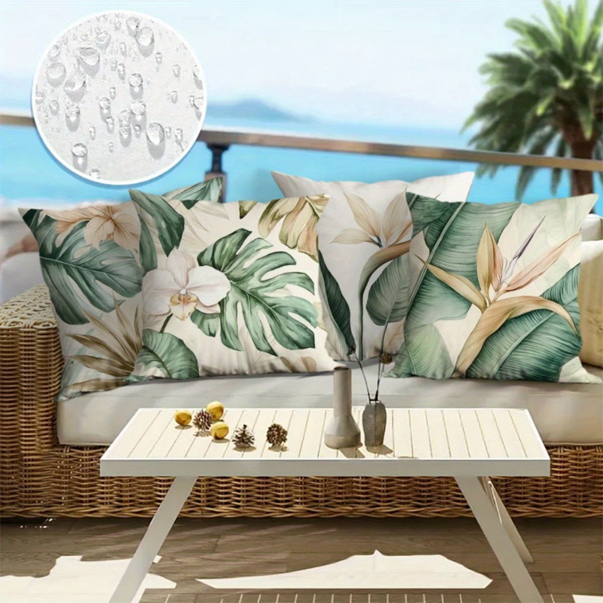 high quality outdoor/indoor tropical leaf print throw pillow
