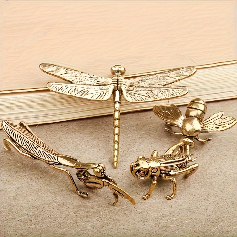 TEMU Collectible Figurines ,4pcs Vintage , , Dragonfly & Grasshopper Insect Set - Realistic Creatures For Home/office/outdoor Decor - Tabletop