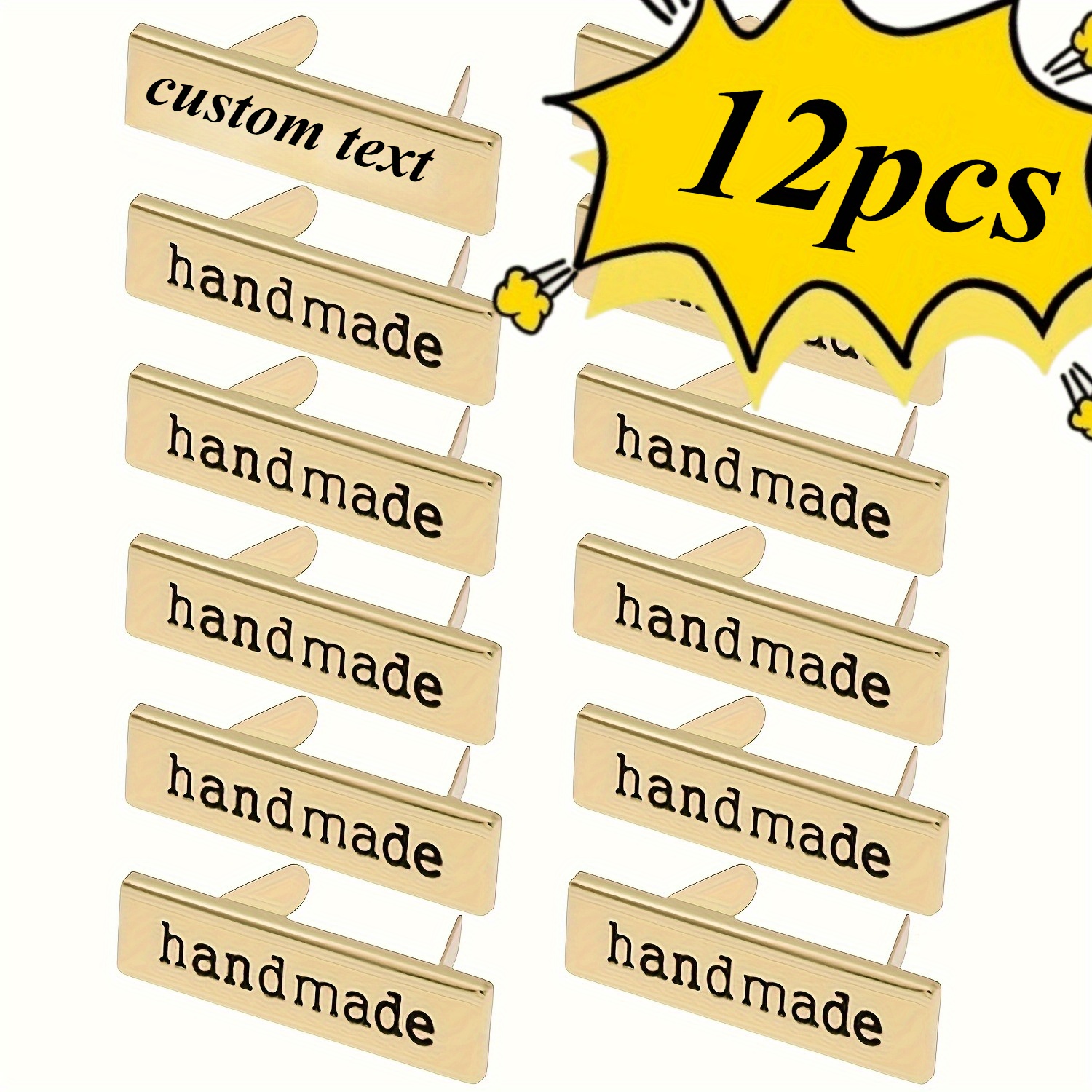 TEMU 12pcs Custom Laser-Engraved Metal Tags - Personalized with Your Text, Heavy-Duty Alloy Construction, for DIY Crafts, Gifts, Wallets, Shoes,