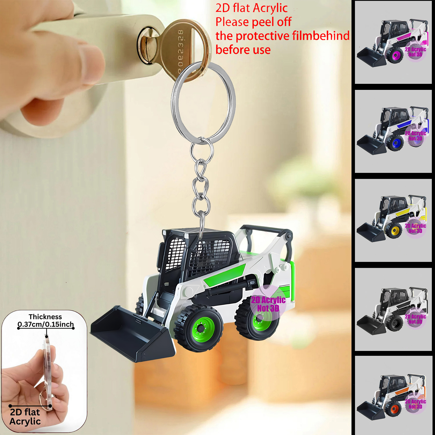 TEMU Porte-clés plat 2D - Un porte-clés acrylique plat 2D élégant et unique avec un design de voiture de dessin animé, disponible en packs de 1 ou 6.