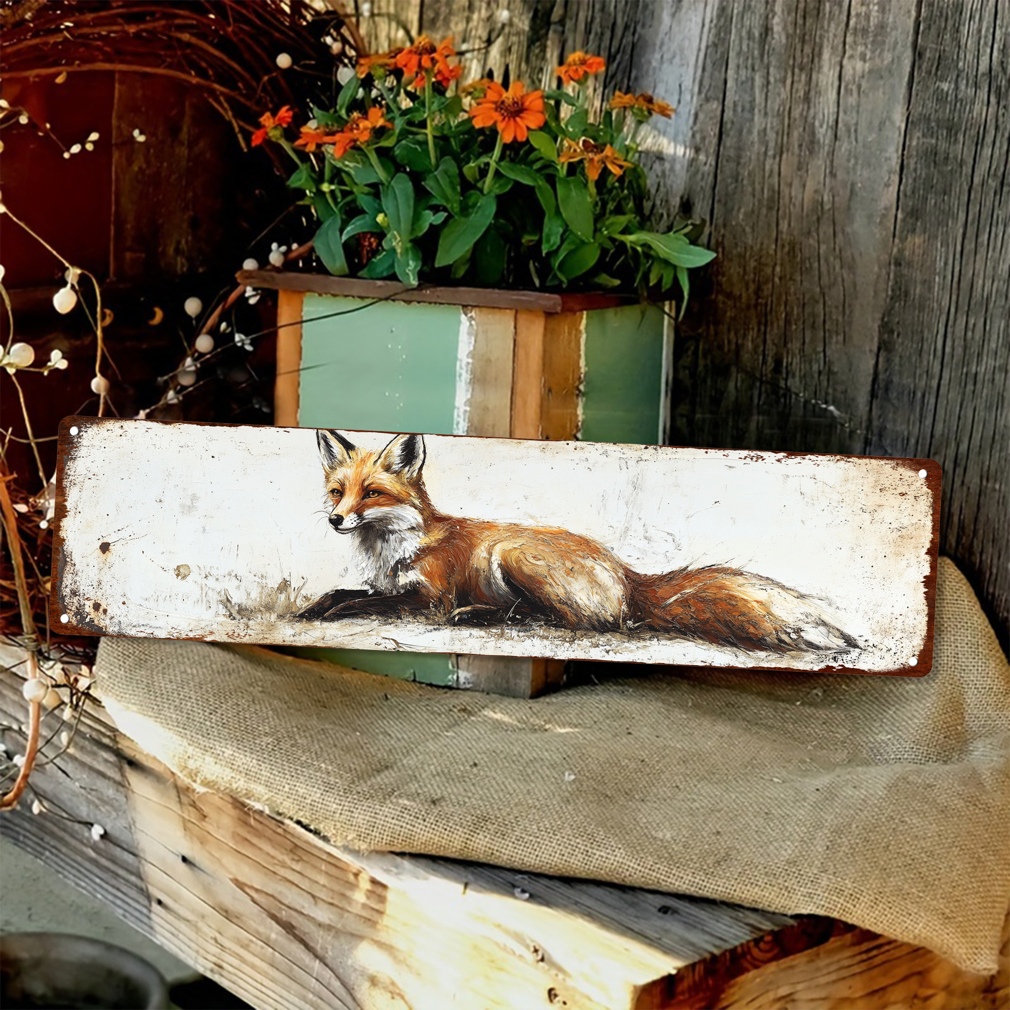 

1pc Vintage Fox Metal Tin Sign, 4x16 Inches, Wall Hanging Decor For Home, Bar, Cafe, Farmhouse, Multipurpose, No Electricity Needed, Ideal For Easter, Thanksgiving, 's, Valentine's, Ramadan