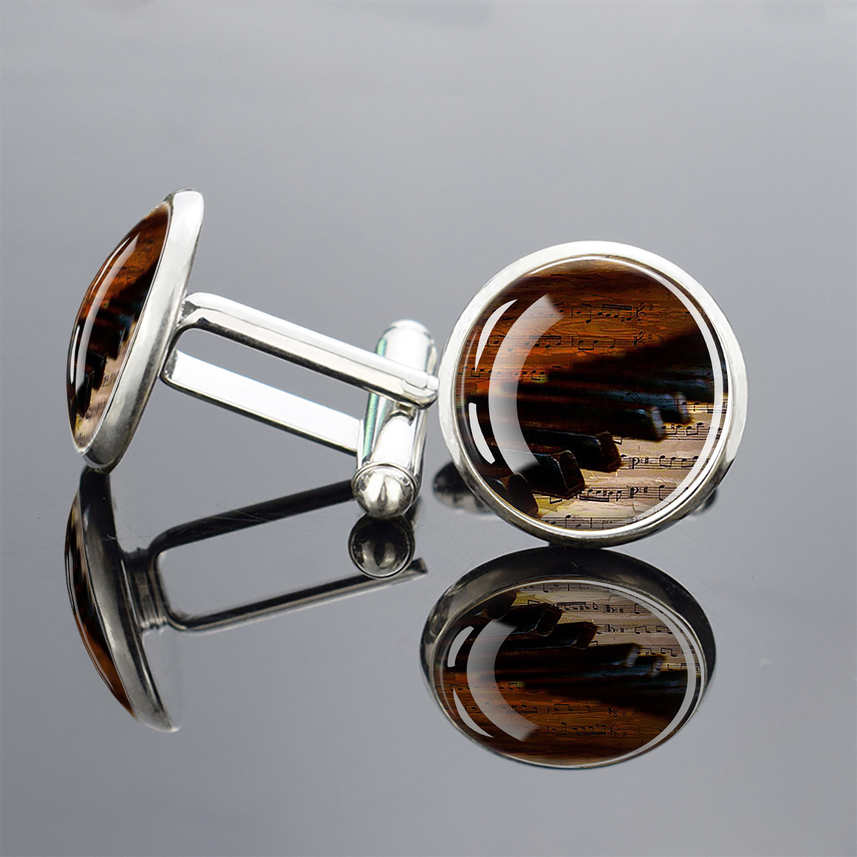 TEMU 1 Pair Cufflinks Glass Inlay Piano Keys Music Notes Elegant Men's Gift Formal Wear Accessory Sophisticated Style