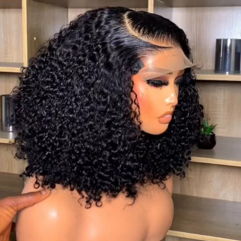 TEMU Short Bob Wigs Human Hair Loose Deep Wave 13x4 Lace Front Human Hair Wig Curly Transparent Lace Frontal Wig