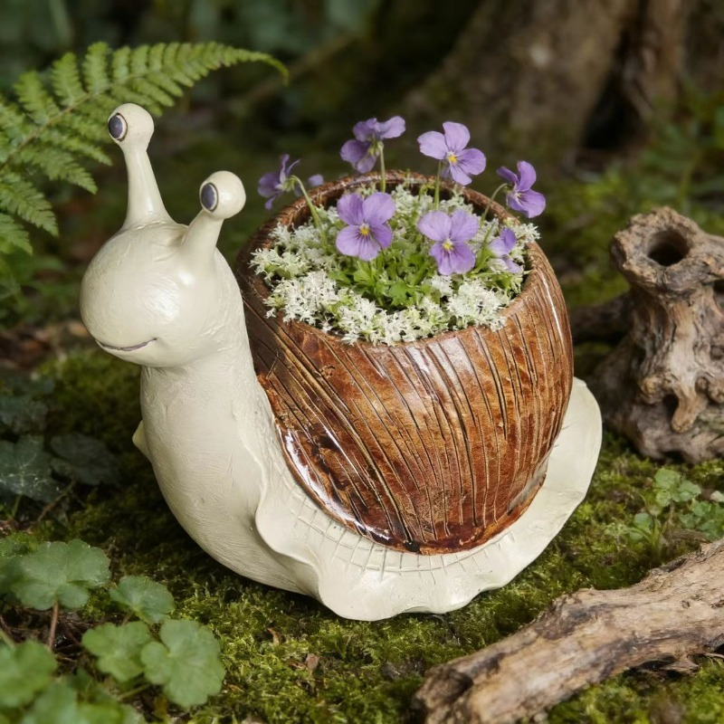 Image of 1pc Whimsical Snail Shaped Resin Planter - Rustic Farmhouse Windowsill And Garden Decor - Cute Succulent And Flower Pot With Trailing Vines - Ideal Gift For , Mom For Mother's Day, Housewarming