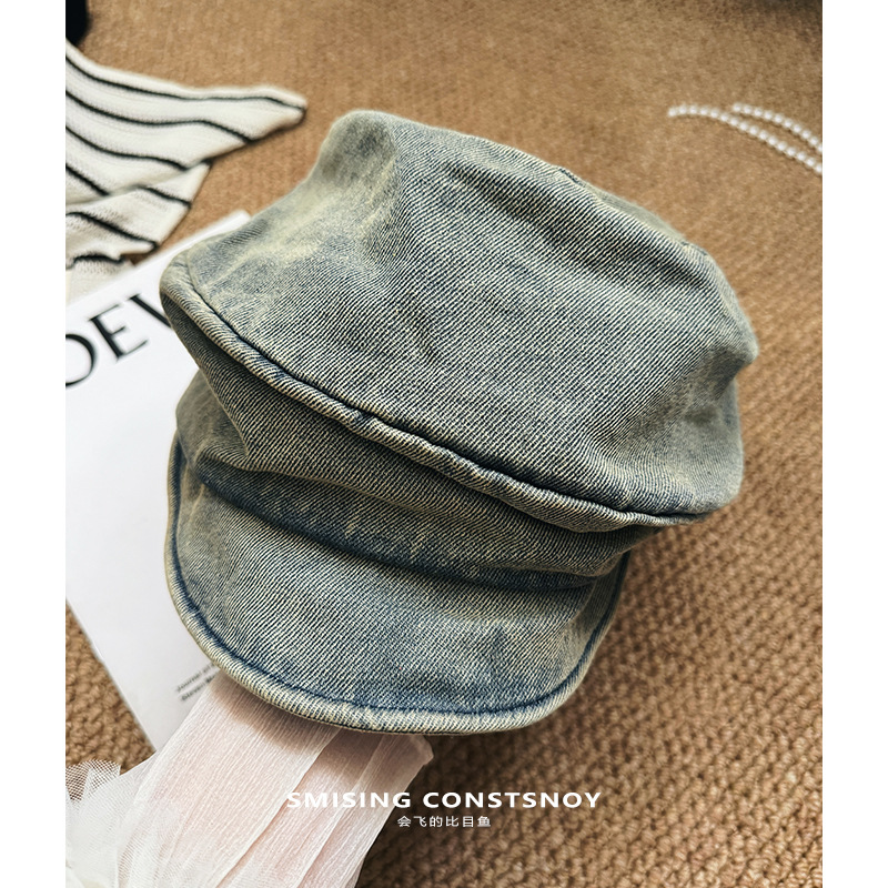 TEMU New Japanese-style Solid Color Vintage Distressed Beret Women's Hat, Summer Artistic Niche Design Versatile Artist Hat