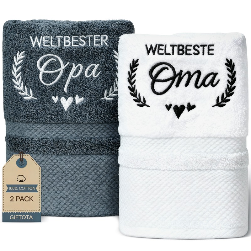 Image of Grandma & Grandpa Themed Towel Set - White & Gray Retro Bathroom Towels Suitable For Retirement Homes, Care, Christmas Gifts - Nostalgic Towels For Grandma & Grandpa