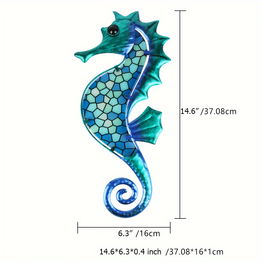 TEMU 【2d Flat】 [2d Flat] Acrylic Seahorse Wall Art Blue Horse, Wall Decor Sculpture Hanging Ocean Ornament, For Home, Garden, Fence, Living Room,