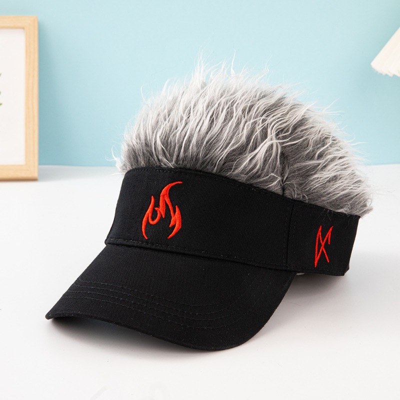 TEMU New Stylish Trendy Unisex Baseball Caps With Hair, Autumn/winter Embroidered Flame Baseball Caps, Women's Plush Couple Warm Snapback Caps, Unisex Versatile Snapback Caps, Adjustable Baseball Caps
