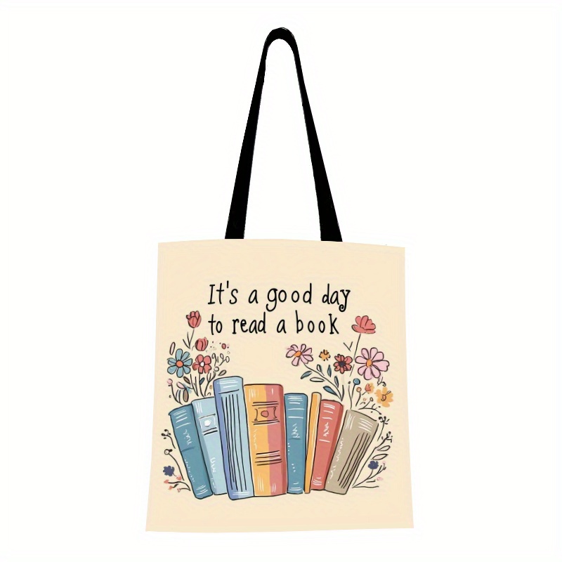 TEMU A Tote Bag With A Floral Pattern, Perfect For Carrying Books Conveniently. It Features A Non-locking Design, Making It Ideal For Book Lovers On