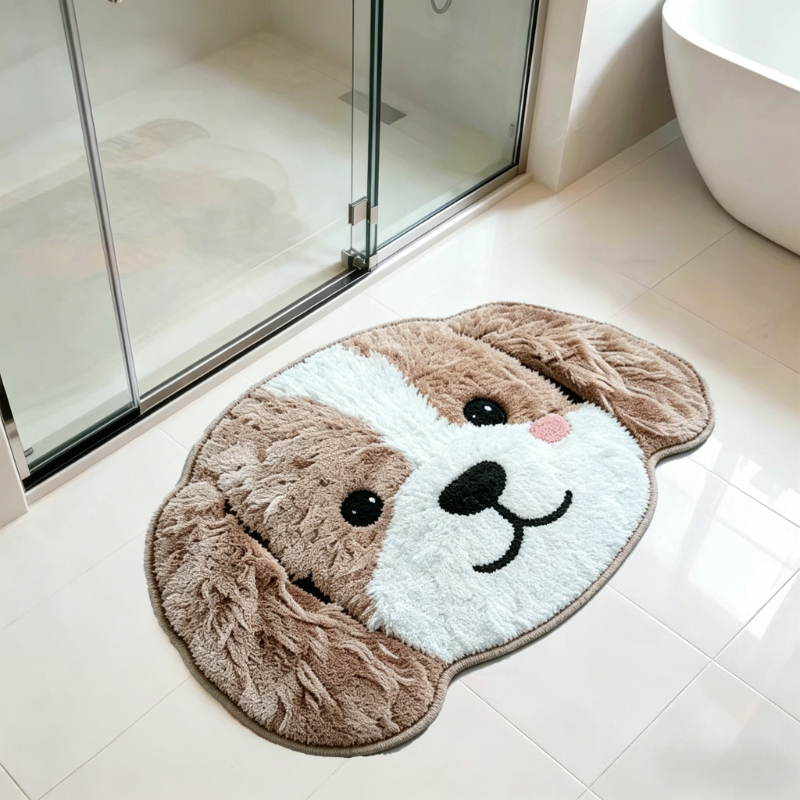 TEMU Faux Cashmere And 900g 9mm Ins Korean Cute Pet Puppy Bathroom Non-slip Mat 2d Flat Cartoon Personalized Animal Pattern Bedroom Decoration Carpet