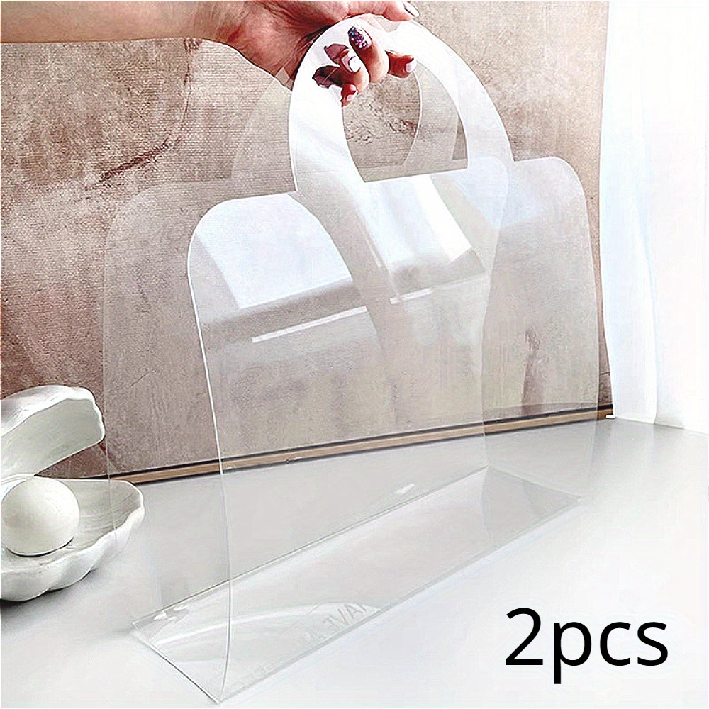 Set of 2, Clear And Simple Flower Packaging Bags with Handles for Weddings, Easy to Carry