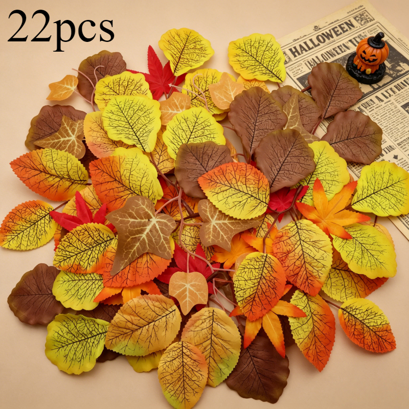 TEMU 11/22pcs Artificial Autumn Themed Party Decorations, Mixed Colors Of Fall Maple And Dead Leaves, Suitable For Diy Room Layout Decor, ,
