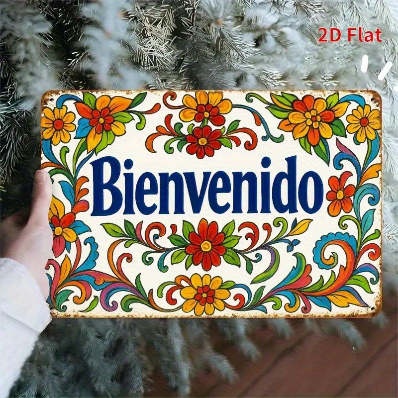 TEMU Letrero de Bienvenida Español "" - de Pared Metálico Estilo en Español, 1 Pieza, Aluminio Duradero para Decoración Interior/Exterior, Adecuado