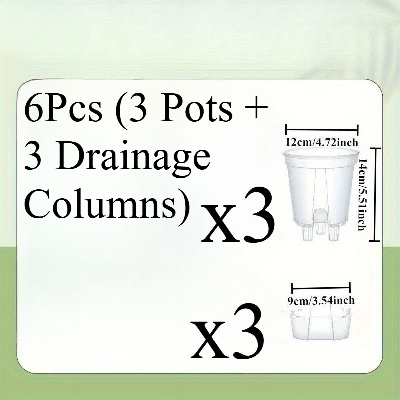 TEMU 6pcs Set (3 Pots + 3 Drainage Columns) - Indoor/outdoor Self-watering Planters - Reservoir & High-position Drainage Holes | Ideal For Flowers &