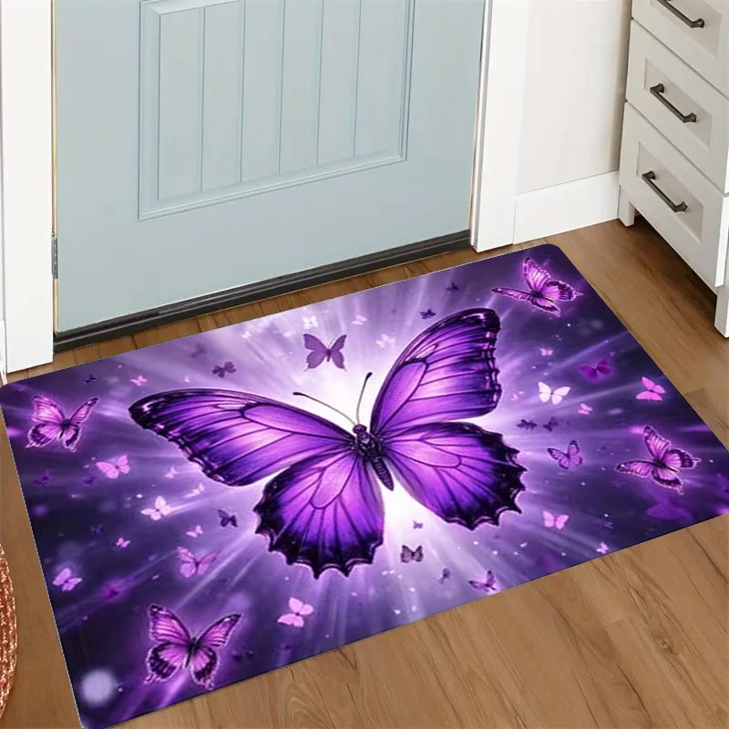 TEMU 1pc Modern Non-slip Soft Plush Carpet - Paisley/striped/solid Indoor Welcome Mat, Adhesive Pvc Backing Suitable For Bedroom, Living Room,