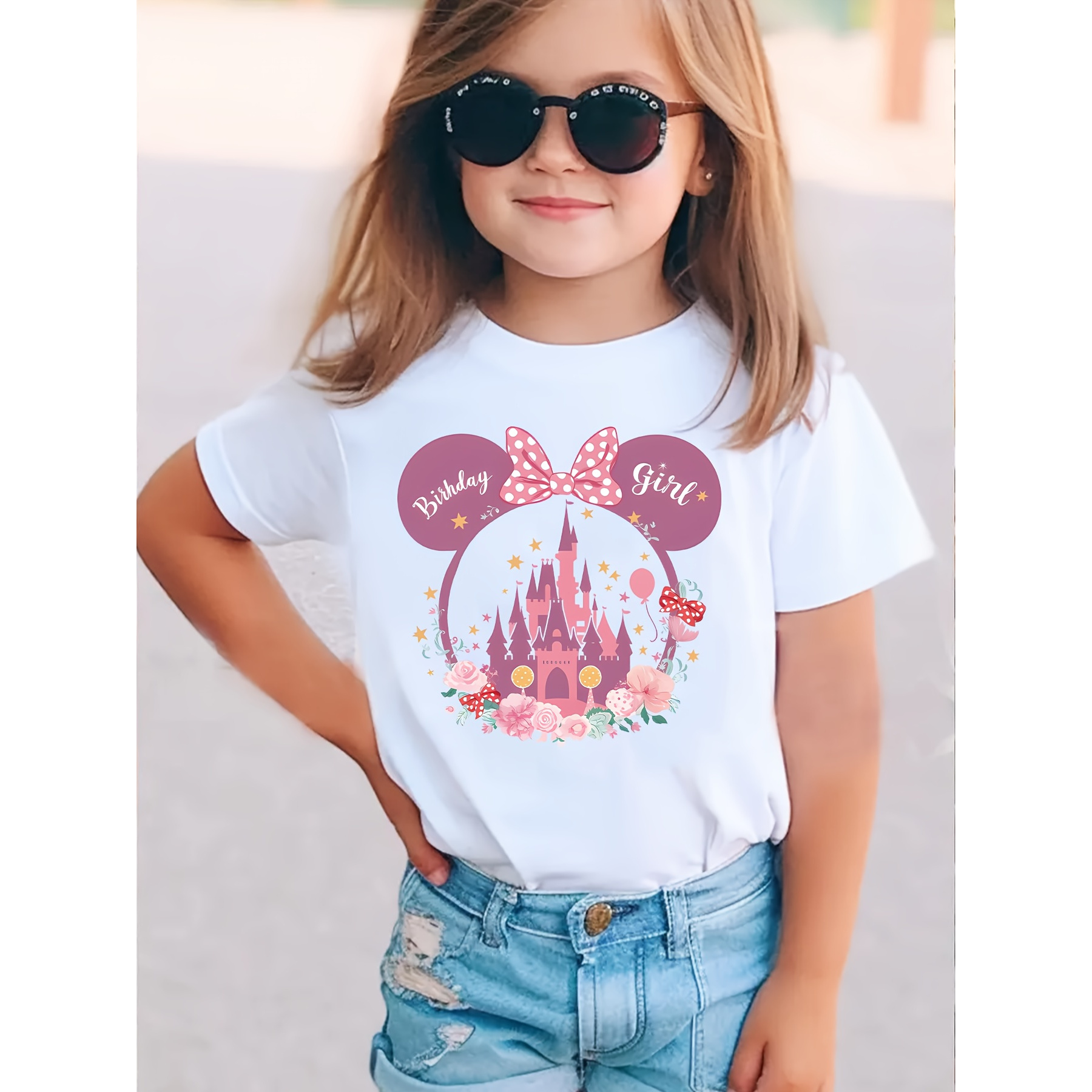 

Girls' Birthday Girl Castle Graphic T-shirt - Soft 100% Cotton, Machine Washable, Round Neck, Spring/summer/fall Celebrations, Girls Tshirts