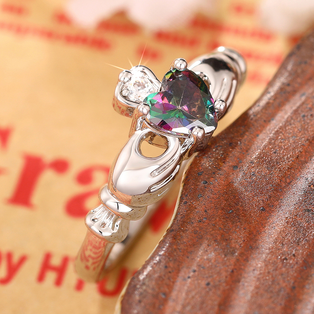 Exquisite Zirconia Heart Claddagh Promise Ring, Elegant Gift
