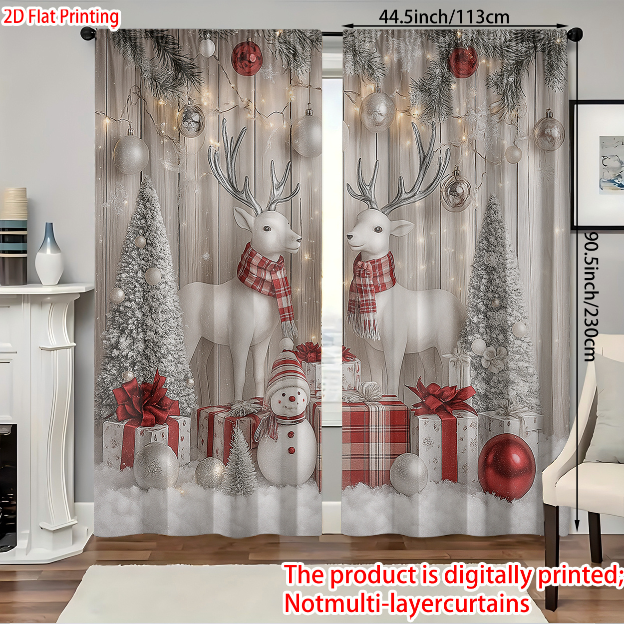 TEMU 2D Plat, 2 pièces de Rideaux Décoratifs en Polyester Imprimés avec Motif , Style à Passant pour Tringle – Idéal pour Chambre, Salon et Bureau,