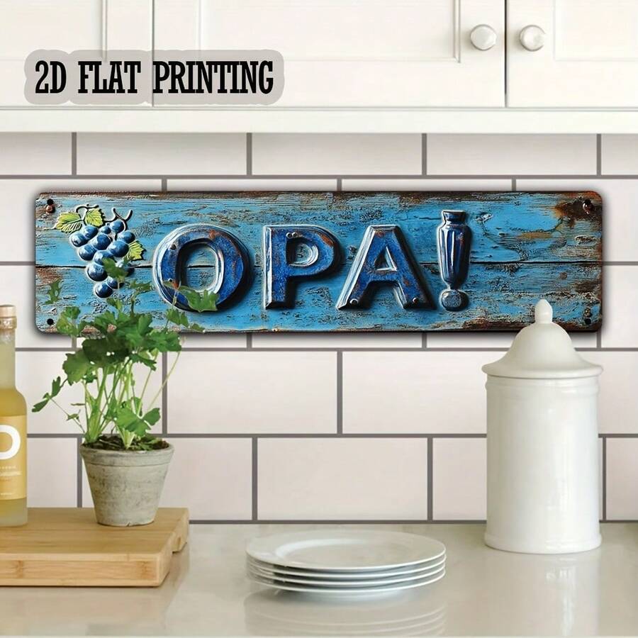 TEMU 2d Flat, 1pc Chenyimom Greek "opa!" Wall Plaque - Vintage Greek Lettering Sign, Artificial Wood Suitable For Cafes, Farmhouse, Decor, Retro