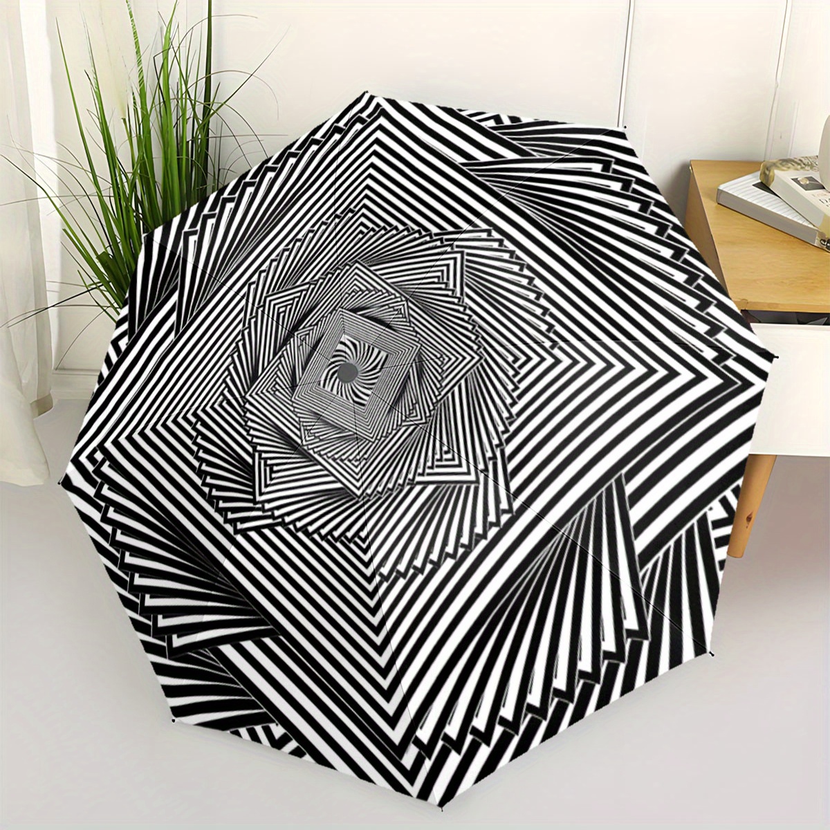 Automatic Open/Close Umbrella with One-Touch Button - Instant Open/Close, Compact Folding Design, Portable Collapsible Umbrella with 8-Rib Stability for Wind Resistance - All-Season Everyday & Formal Use - Ideal Gift for Christmas, Birthday, Travel - Black & White Optical Illusion Pattern, Outdoor Accessory, Modern Accessory, Durable Canopy, Fashion Lovers, Best for Christmas