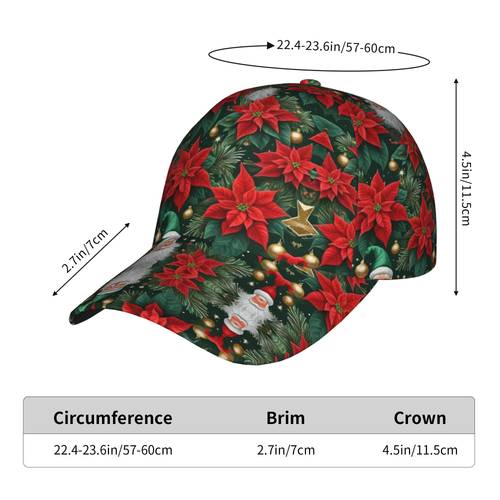 1pc poinsettia santa dark green seamless fashionable printed curved brim baseball cap sports outdoor casual hat unisex baseball cap trucker cap mens hat womens hat