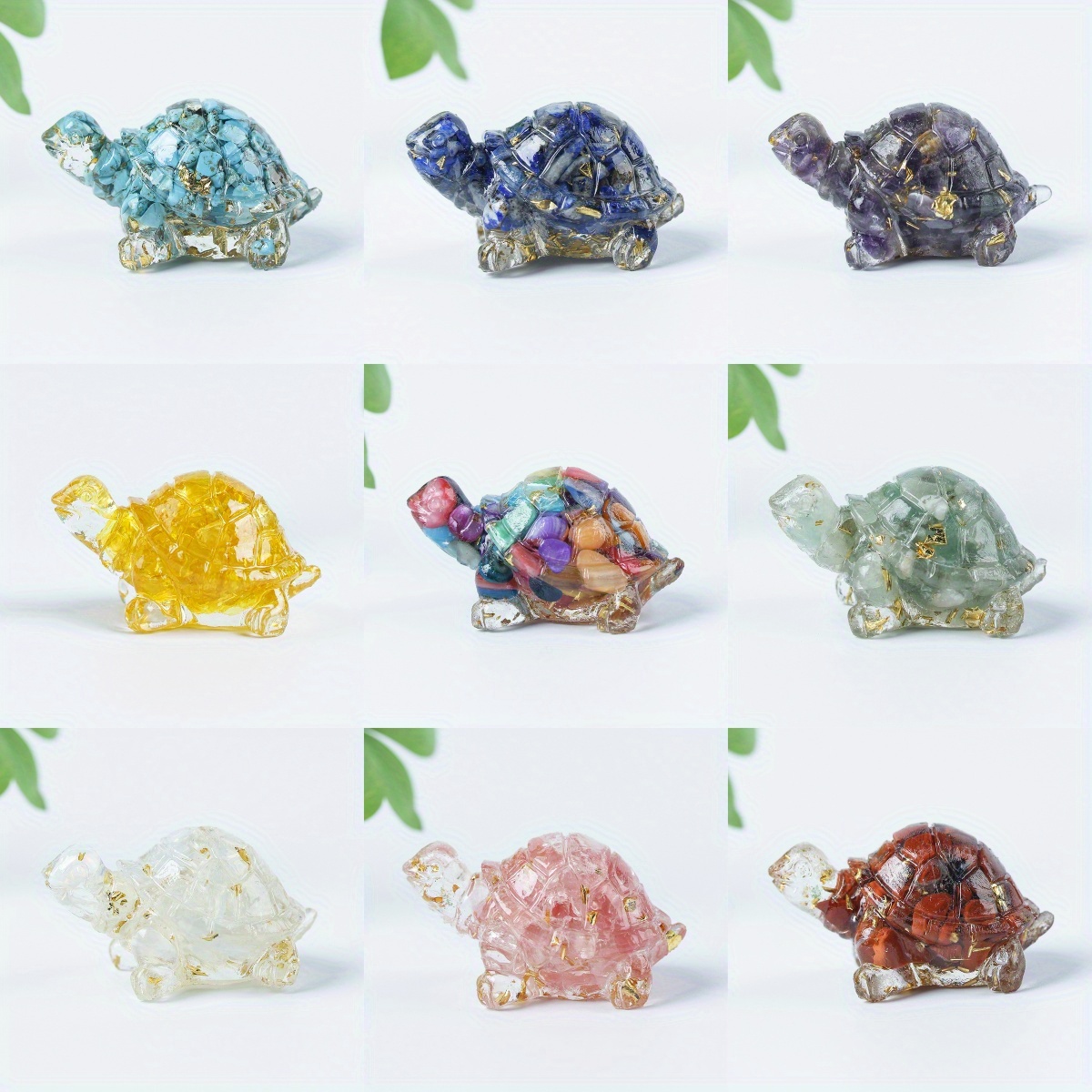 TEMU 9pcs Vibrant Crystal Turtle Ornaments Handcrafted Resin Decor For Meditation Colorful Translucent Small Turtle Home Decoration Aquariums Decor