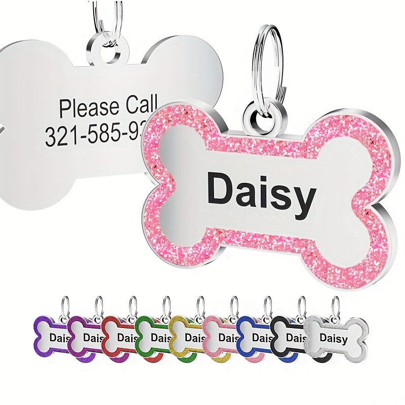 Temu – TEMU 1pc Personalized Pet Tag | Engraved Collar Tag Bone Design Multiple Colors Pet Supplies | Father’s Day Gift